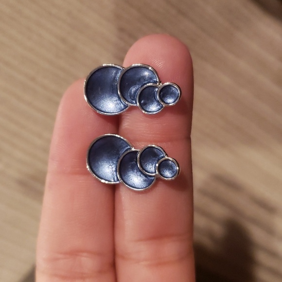 Round Retro Style Blue Gray Earrings - Picture 5 of 5